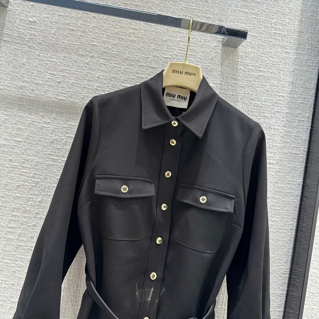 定番 ベルト付き キャディドレス ミュウミュウ ワンピース コピー ロングスリーブ-0