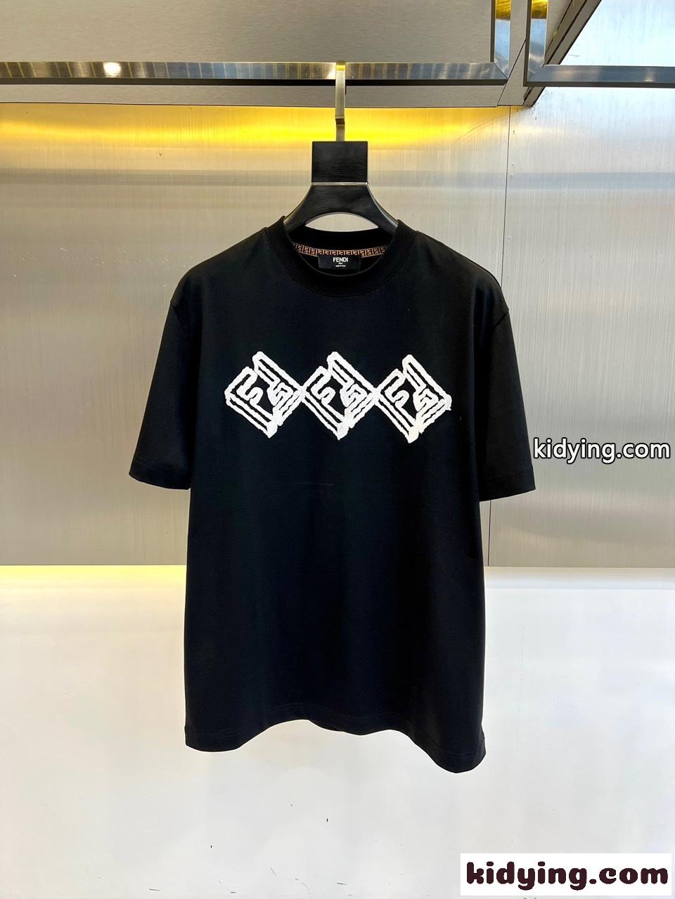 定番 ロゴ シルケットコットン フェンディ 半袖Tシャツ コピー ブラック-0