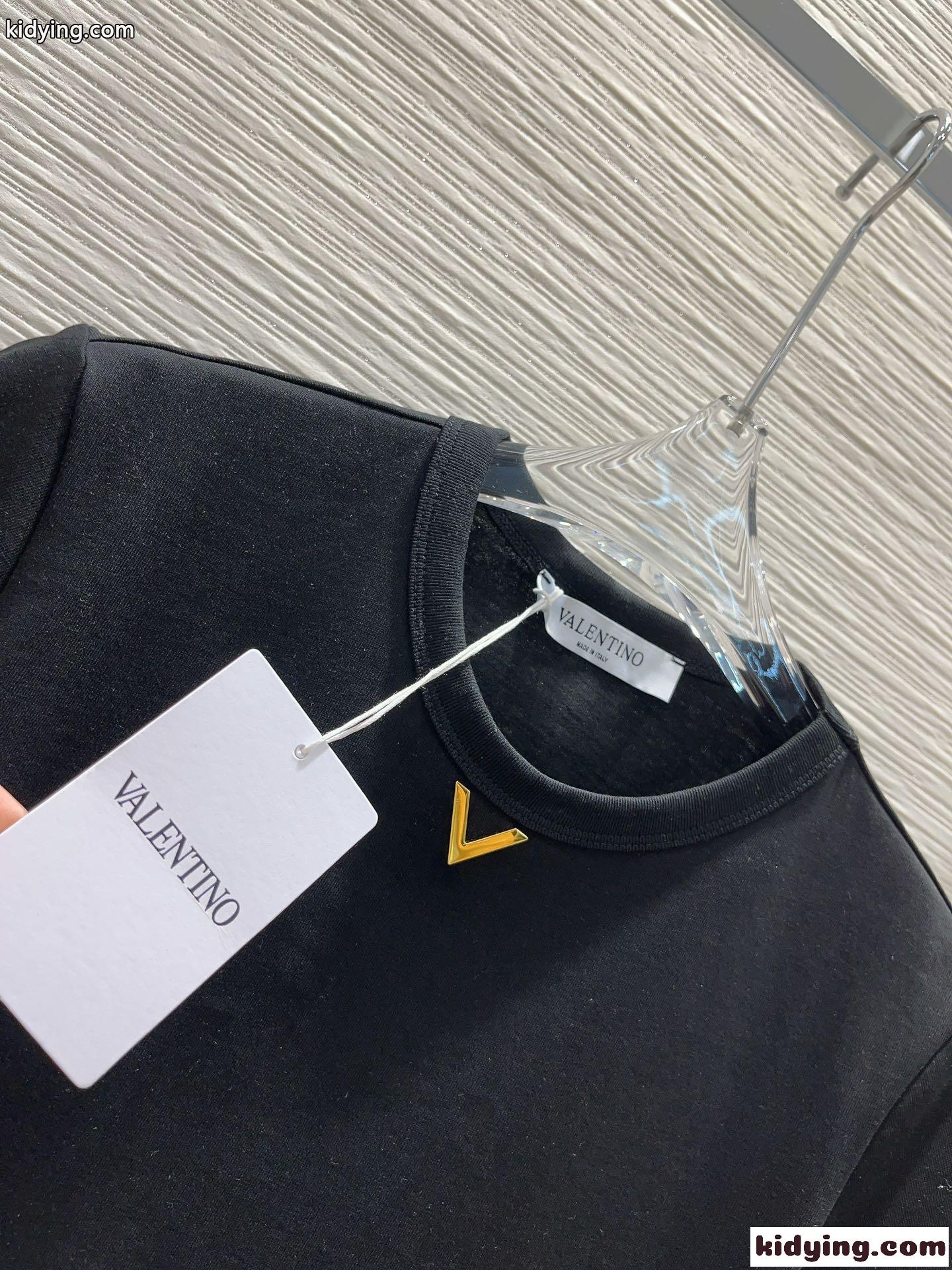 Vロゴ ジャージーコットン Tシャツ ヴァレンティノ 半袖Tシャツ コピー ブラック-2