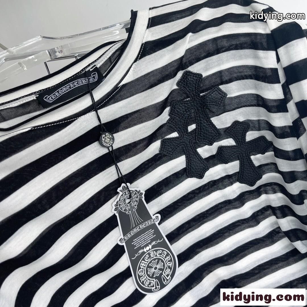 定番 人気 ボーダー柄 合わせやすい 透け感 クロムハーツ Tシャツ コピー 長袖 春夏 uvカット 薄手 トップス-2