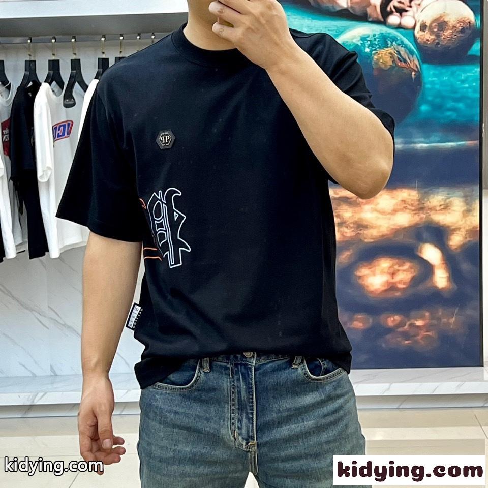 カジュアル ゆったり フィリッププレイン 半袖Tシャツ コピー クルーネック ブラック-1