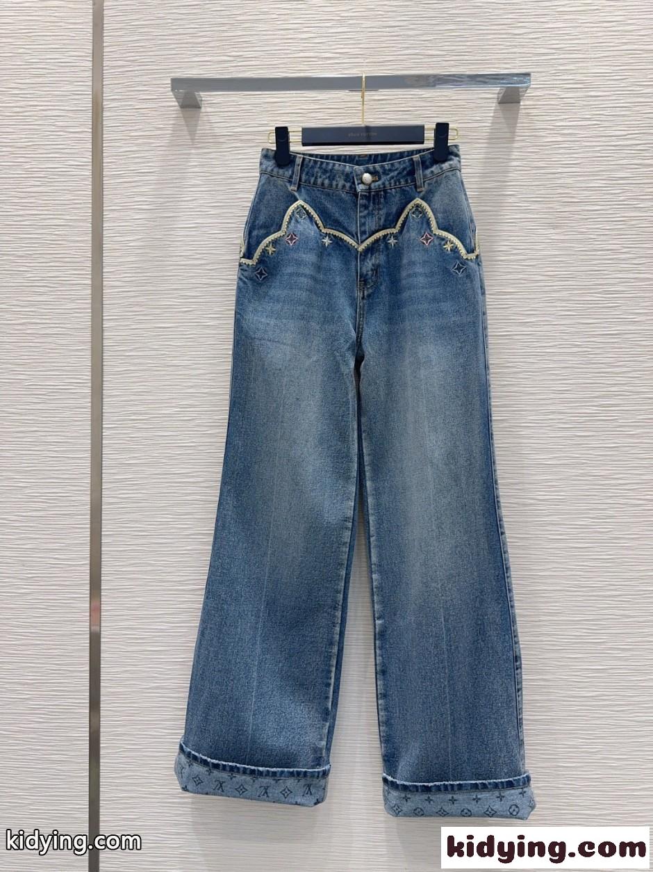 カジュアル ルイ・ヴィトン ジーンズ コピー 刺繍入り デニムパンツ-0