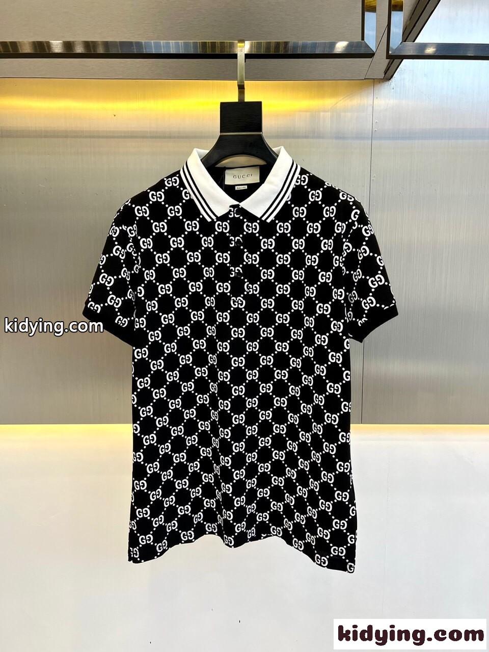 メンズ 人気 グッチ Tシャツ コピー GG ストレッチ コットン ポロシャツ-1