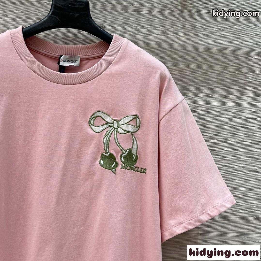 カジュアル おしゃれ モンクレール Tシャツ コピー コットン クルーネック ピンク-1