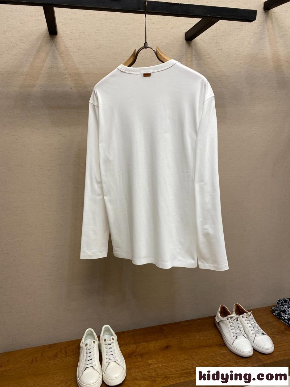 シンプル 合わせやすい コットン 長袖Tシャツ エルメネジルド・ゼニア Tシャツ 偽物 ホワイト-2