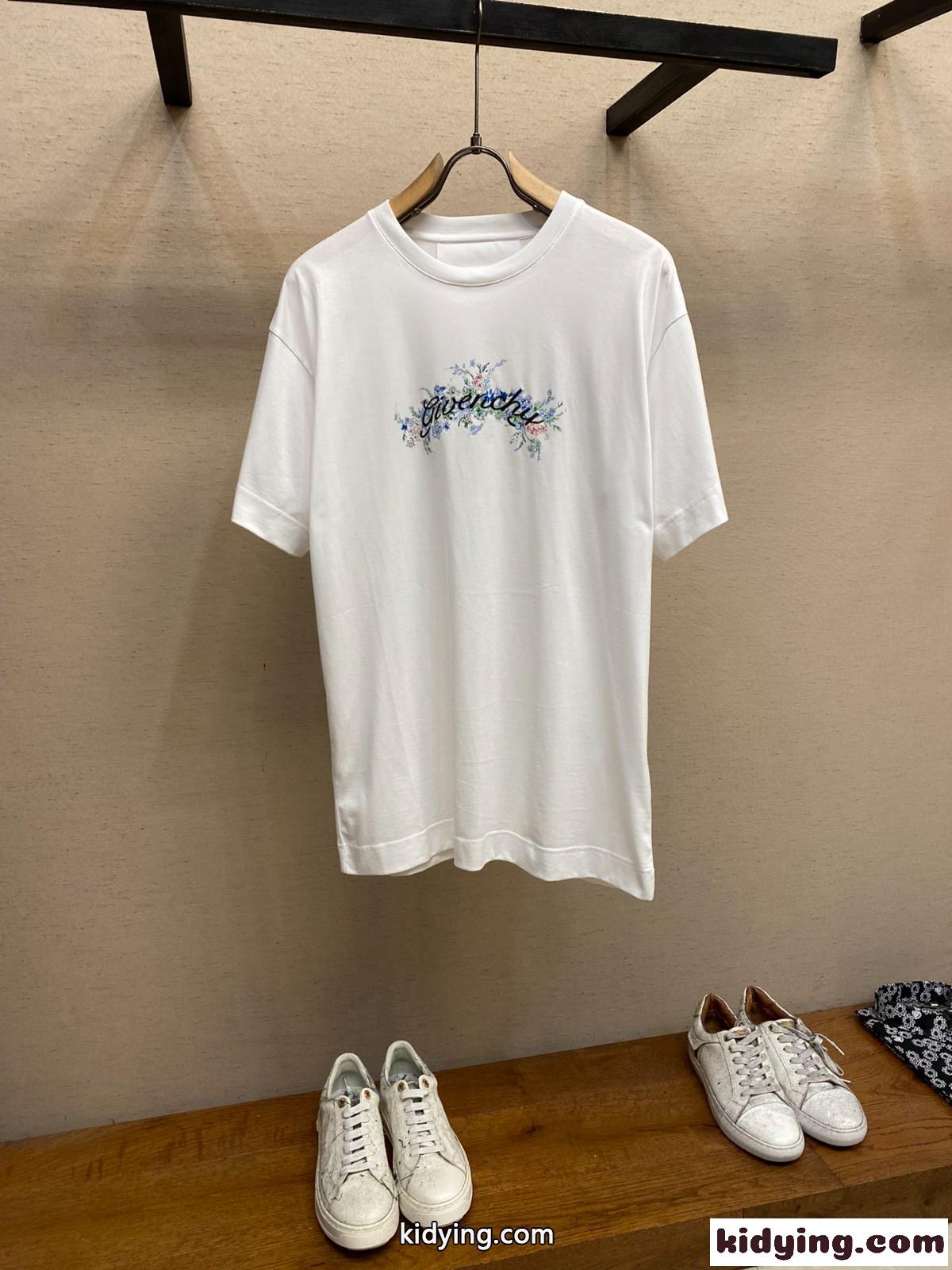 ブランドロゴ コットンフラワー 半袖Tシャツ ジバンシィ Tシャツ コピー ホワイト-0