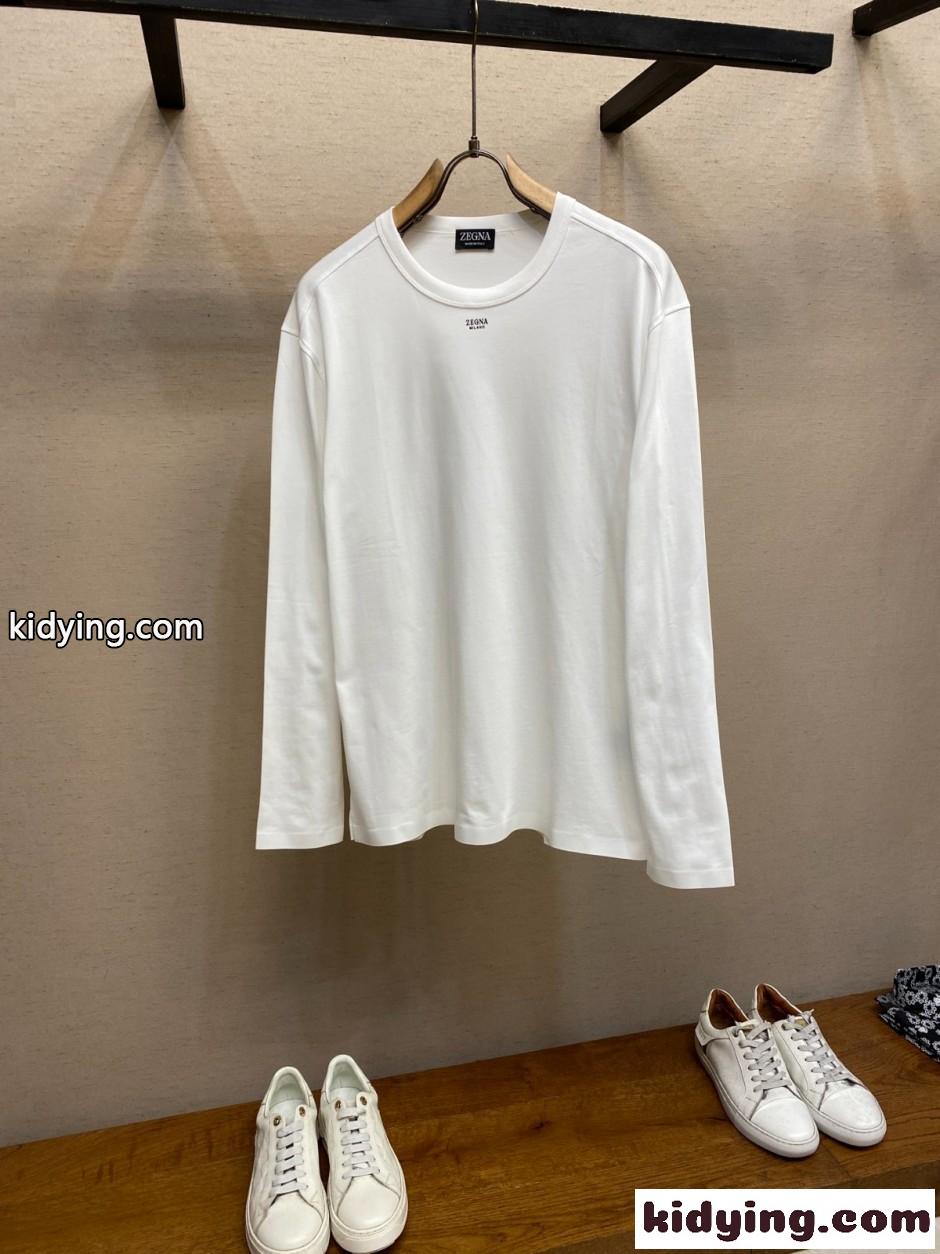 シンプル 合わせやすい コットン 長袖Tシャツ エルメネジルド・ゼニア Tシャツ 偽物 ホワイト-1