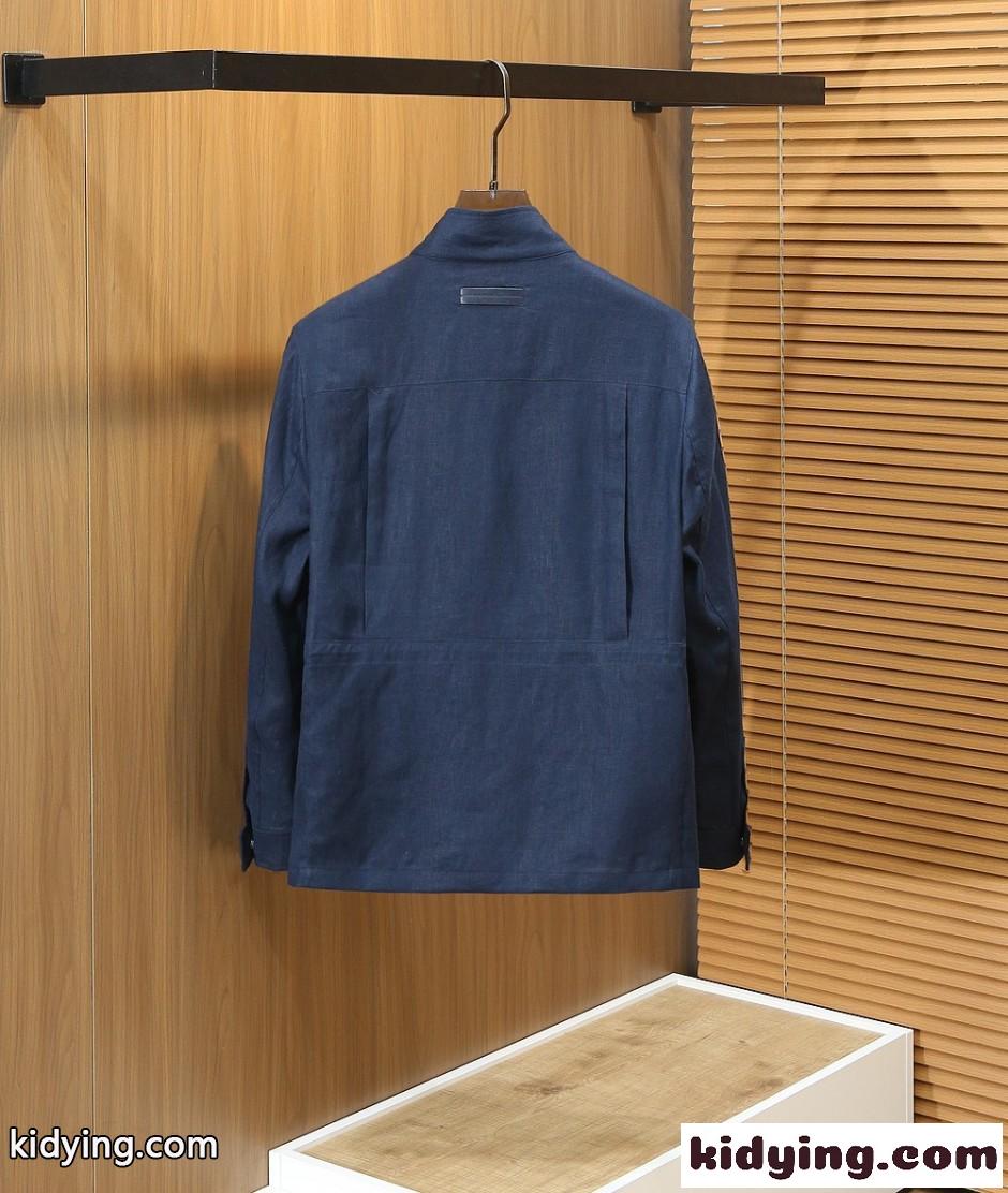 エルメネジルド・ゼニア ジャケット 偽物 上品 カジュアル リネン ブルゾン ネイビー-1