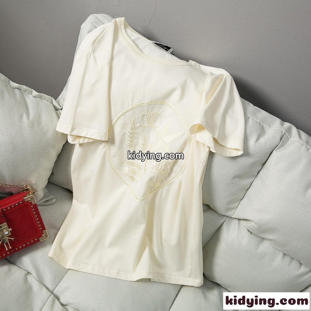 選べる5色 刺繍入り ゆったり 着痩せ チュニック シャネル Tシャツ レディース コピー 体型カバー コットン 着心地いい-2