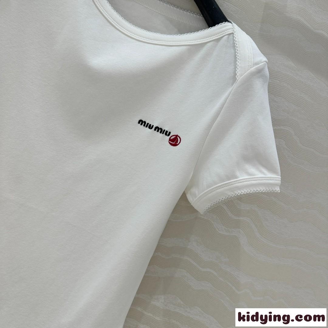Petit Bateau X Miu Miu ストレッチコットン スリムTシャツ ミュウミュウ Tシャツ コピー-0