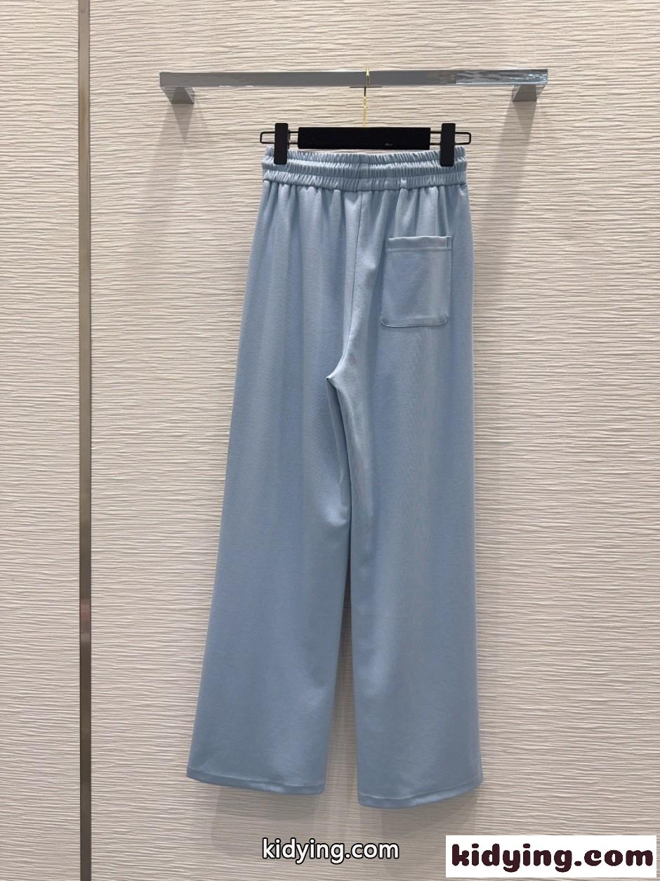 ハートロゴ刺繍 テンセルブレンド ロングパンツ シャネル パンツ コピー ブルー-4