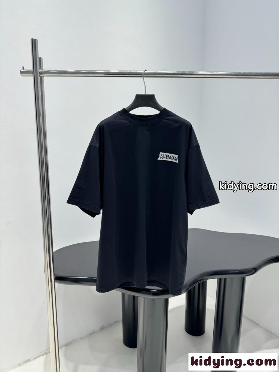 ロゴプリント オーバーサイズ 半袖Tシャツ バレンシアガ Tシャツ コピー ブラック-0
