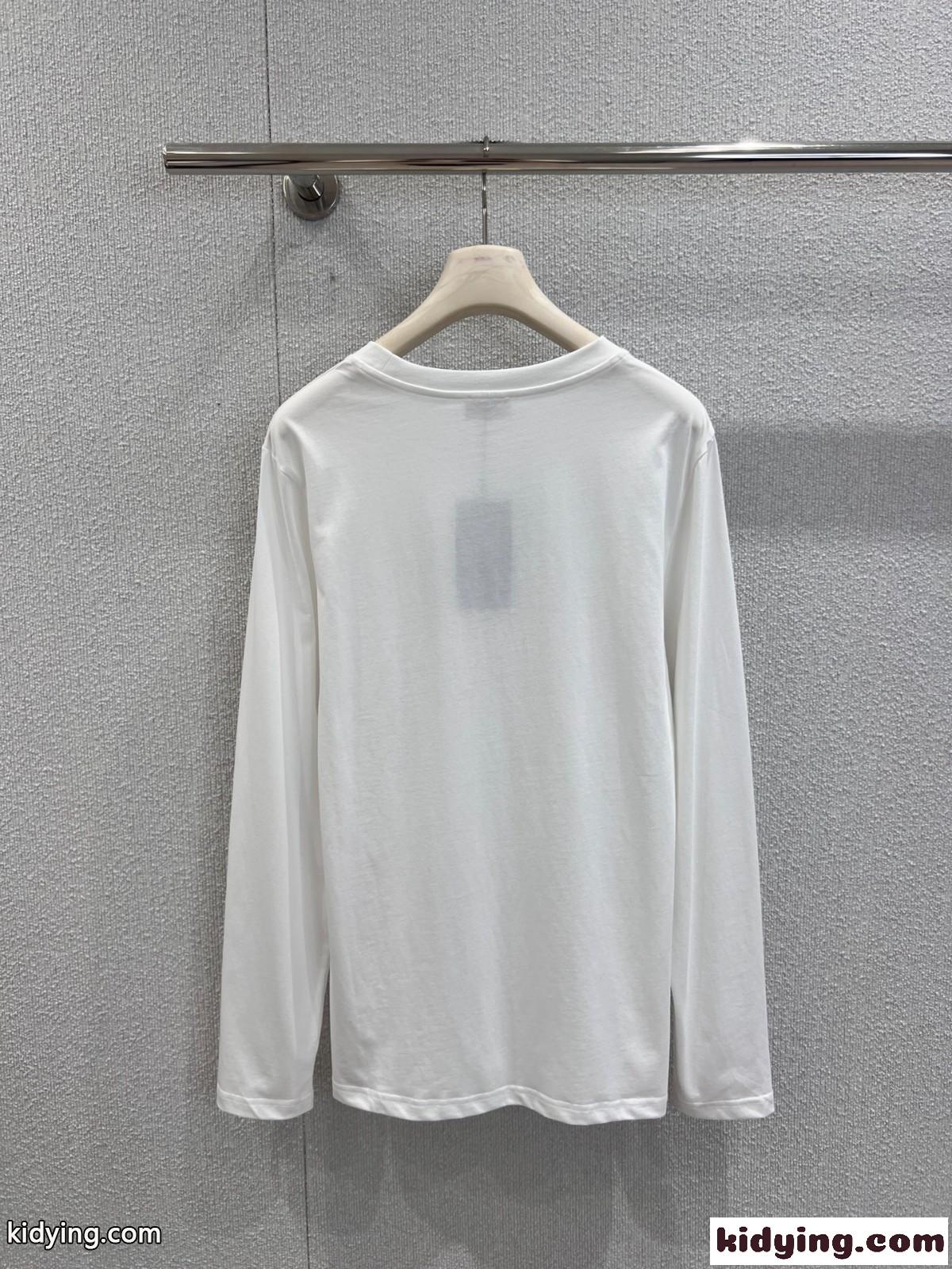 シンプル ロゴ入り 長袖Tシャツ フェンディ Tシャツ 偽物 コットン ホワイト-2