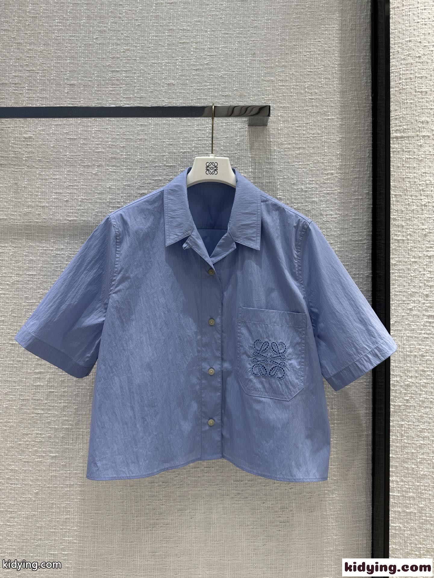 コットンブレンド クロップド シャツ ロエベ シャツ コピー ブルー-2