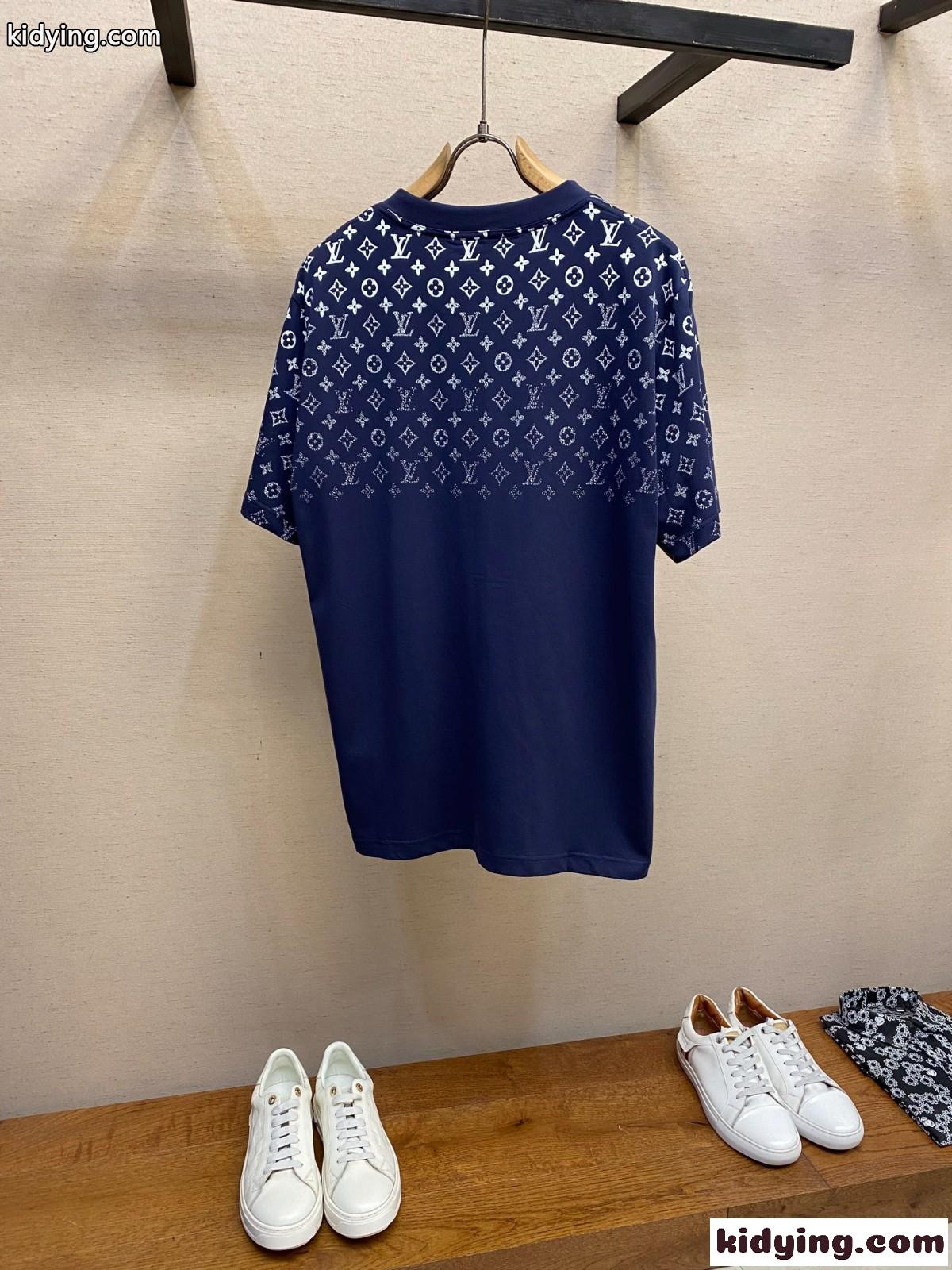 グラディエントコットンTシャツ ルイ・ヴィトン Tシャツ コピー クルーネック ブルー-1