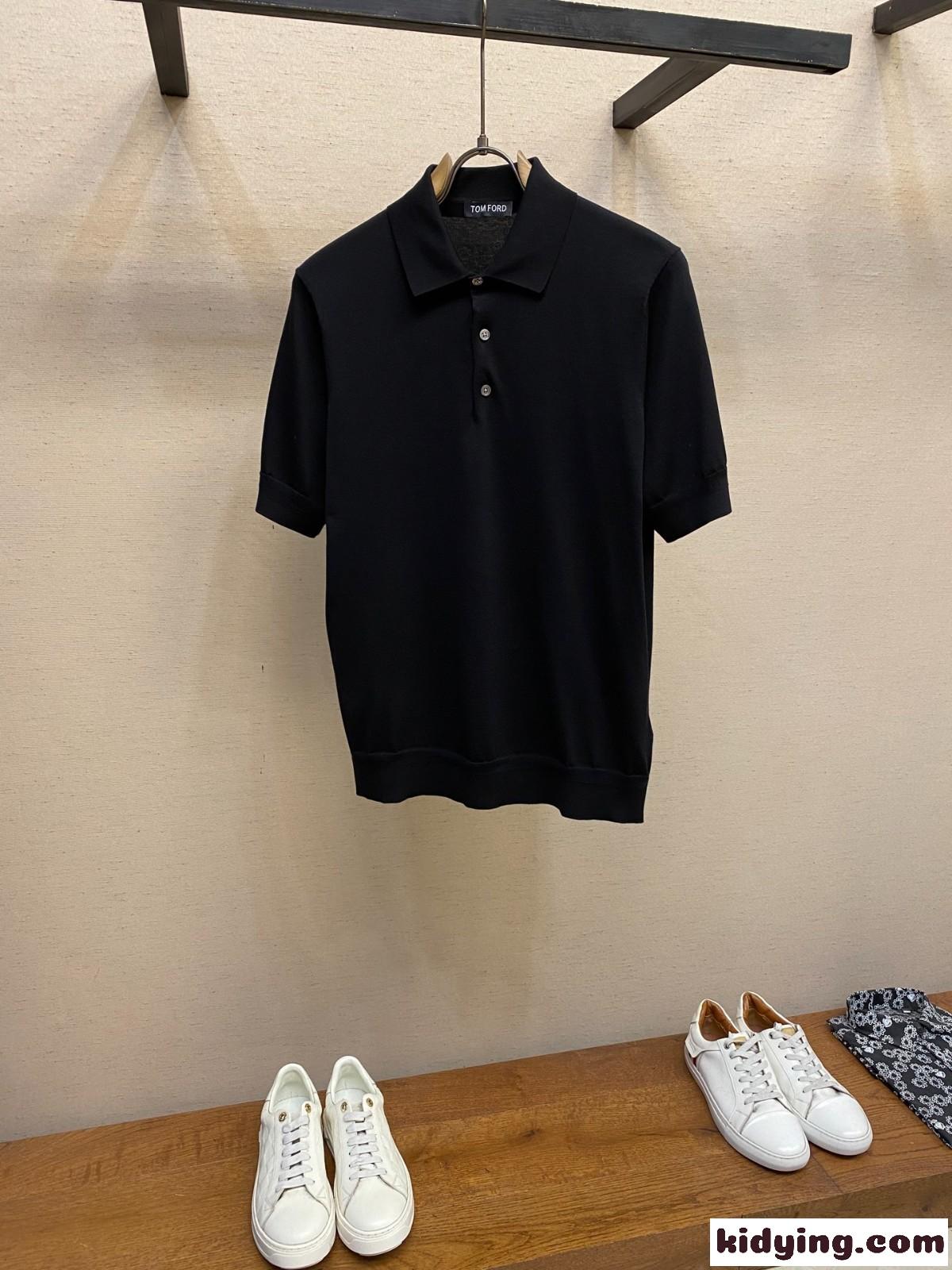 シンプル 上品 半袖 ニットポロ トムフォード ニット 偽物 ブラック-2