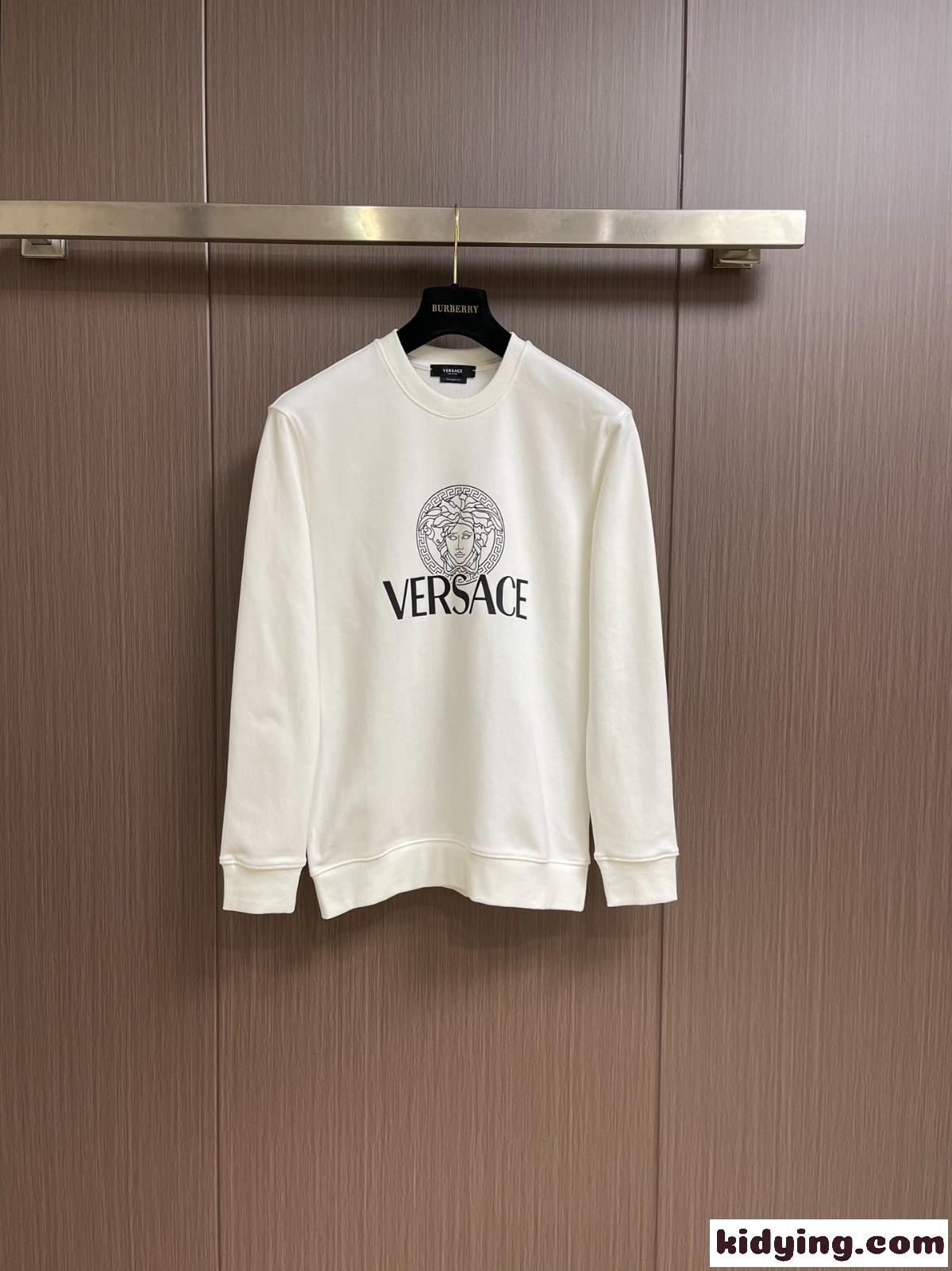 定番 ロゴ入り クルーネック スウェットシャツ ヴェルサーチ Tシャツ 偽物 ホワイト-0