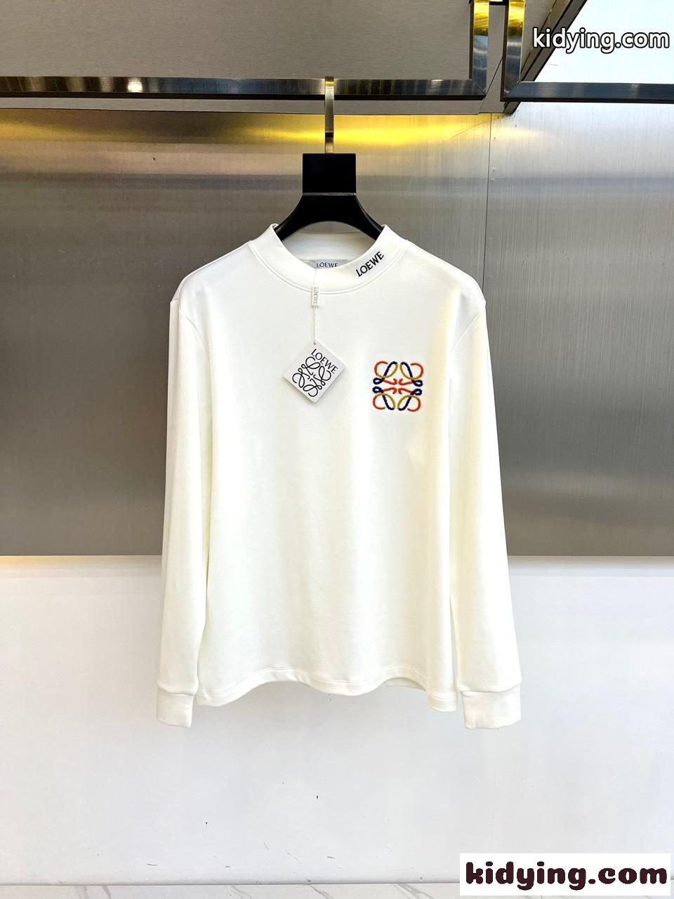 ベーシック おしゃれ ロゴ刺繍 長袖Tシャツ ロエベ Tシャツ コピー ホワイト-0