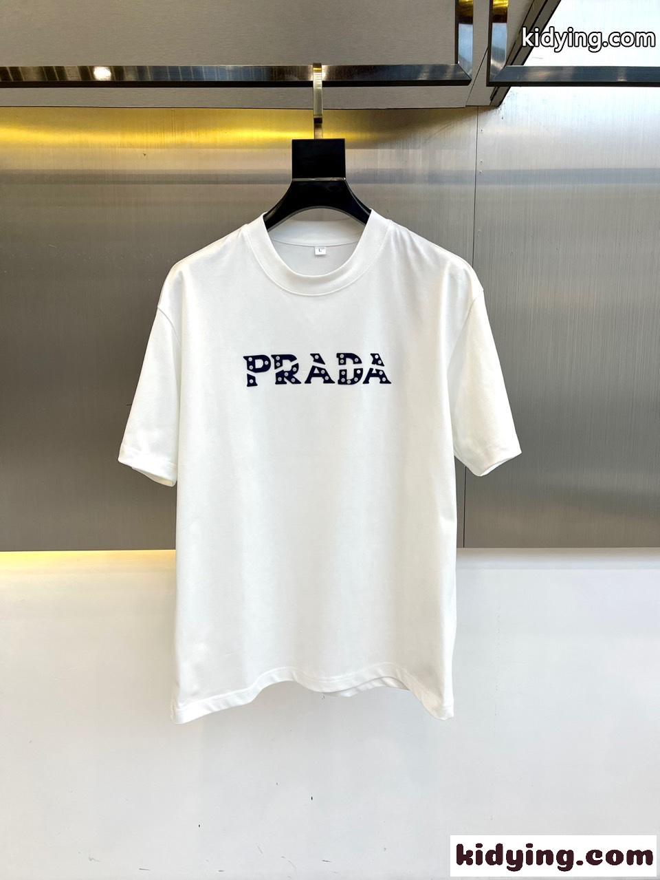 シンプル ロゴ入り クルーネック プラダ Tシャツ 偽物 半袖Tシャツ ホワイト-0
