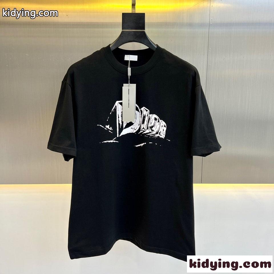 おしゃれ 合わせやすい ロゴ クルーネック 半袖Tシャツ クリスチャン・ディオール Tシャツ コピー ブラック-0