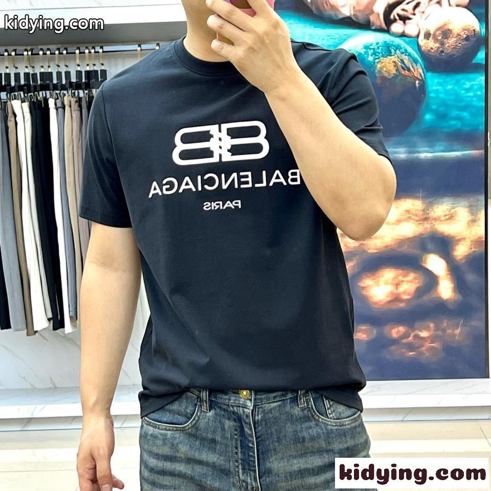 カジュアル ロゴプリント 半袖Tシャツ バレンシアガ Tシャツ コピー コットン ブラック-1