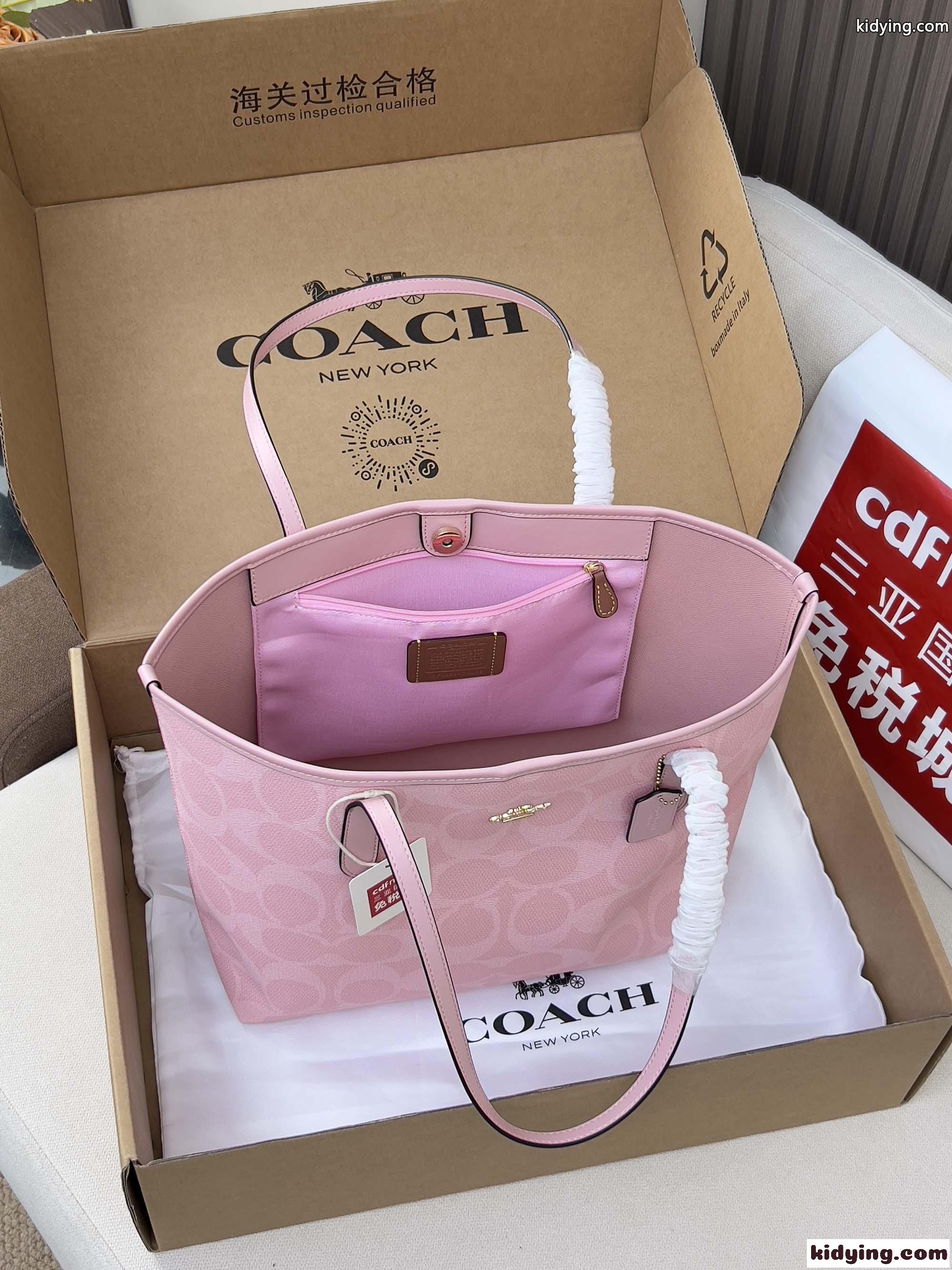 定番 人気 シグネチャー柄 トートバッグ コーチ バッグ スーパーコピー ピンク-3