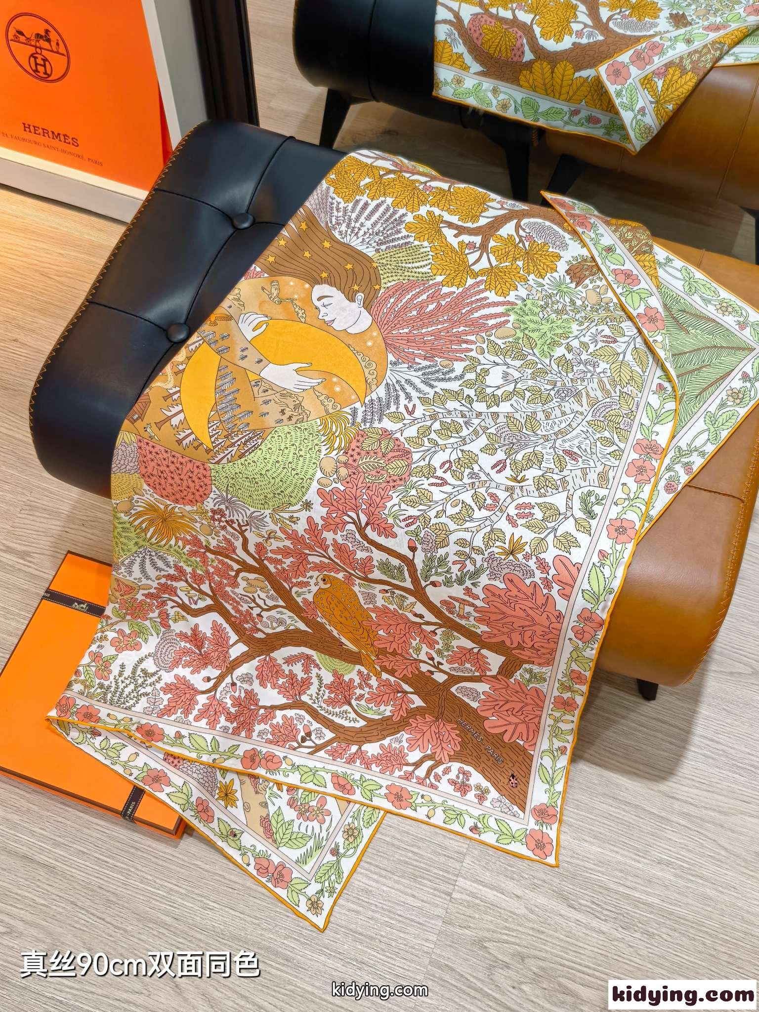 上品 プリント 大判スカーフ エルメス スカーフ コピー シルク 90x90-1