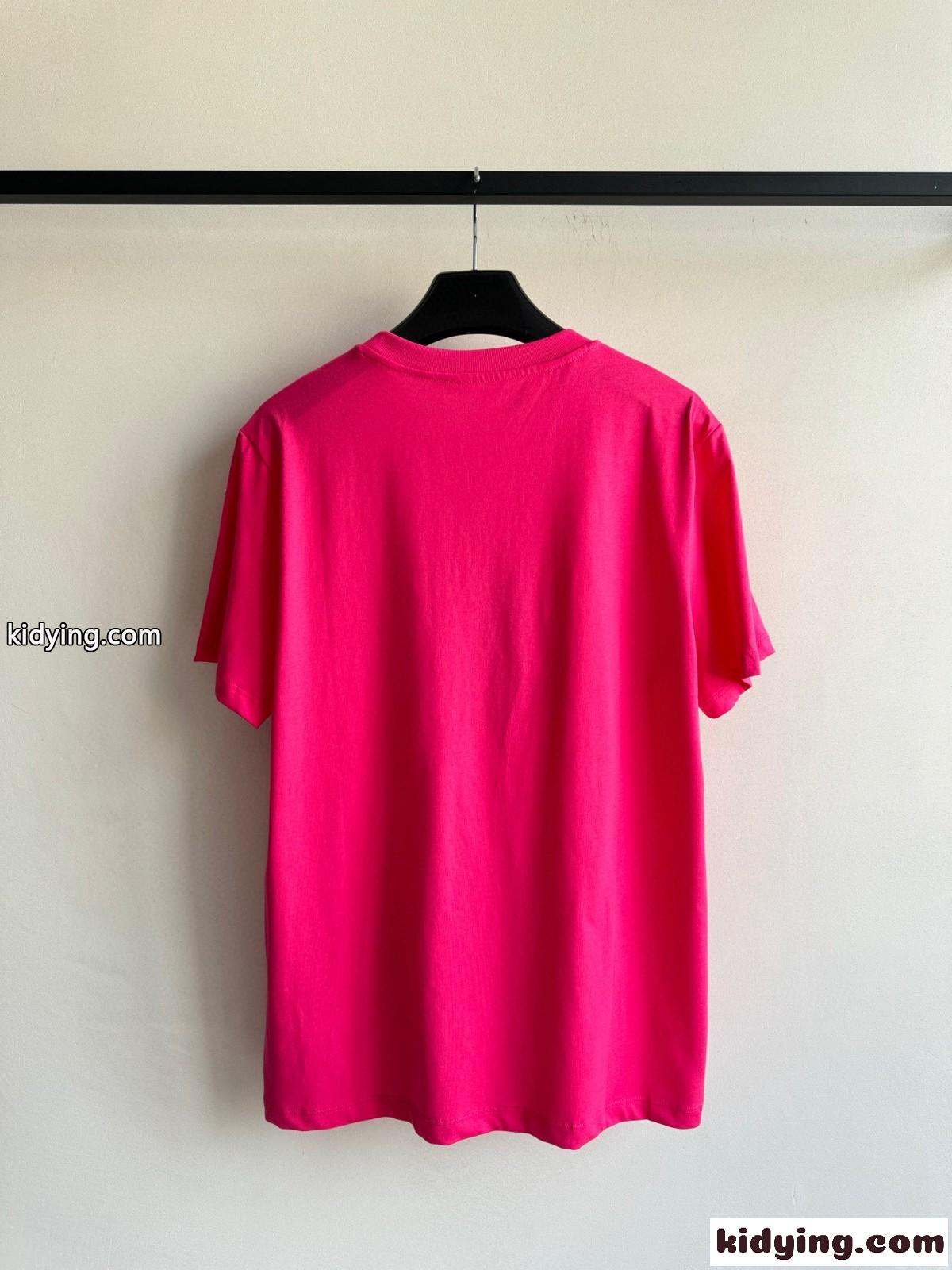 シンプル ロゴ プリント 半袖Tシャツ イヴ・サンローラン Tシャツ コピー ピンク-1