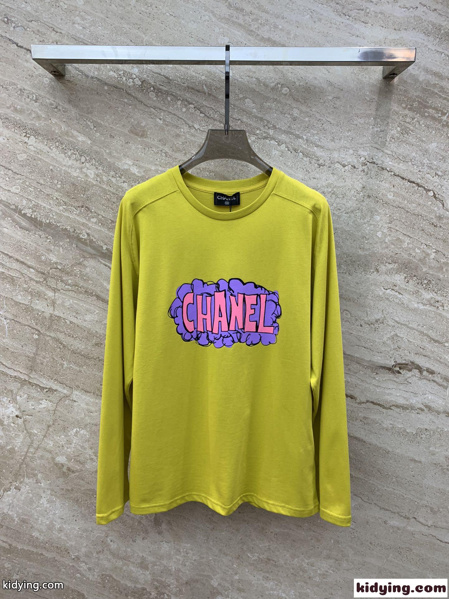 カジュアル 可愛い プリント 長袖Tシャツ シャネル Tシャツ 偽物-1
