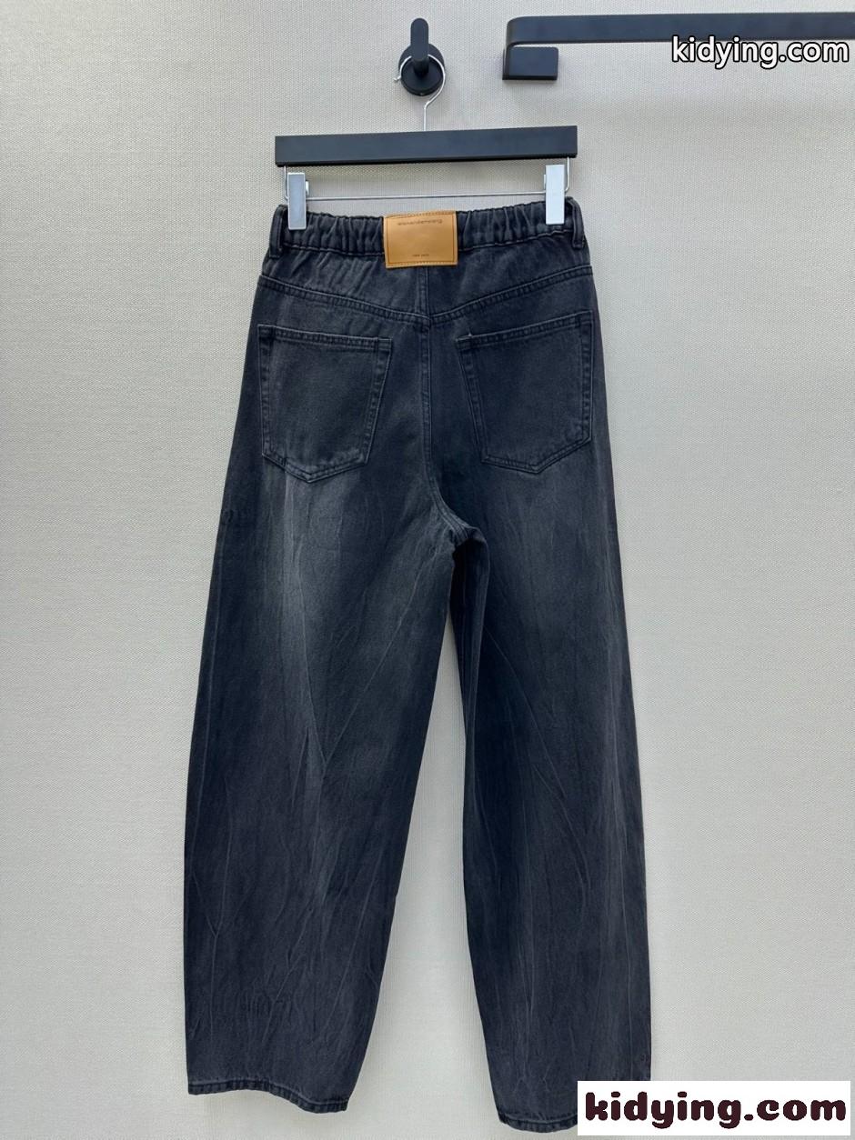 ドローストリング バレルレッグ デニムパンツ アレキサンダーワング ジーンズ 偽物 ブラック-3