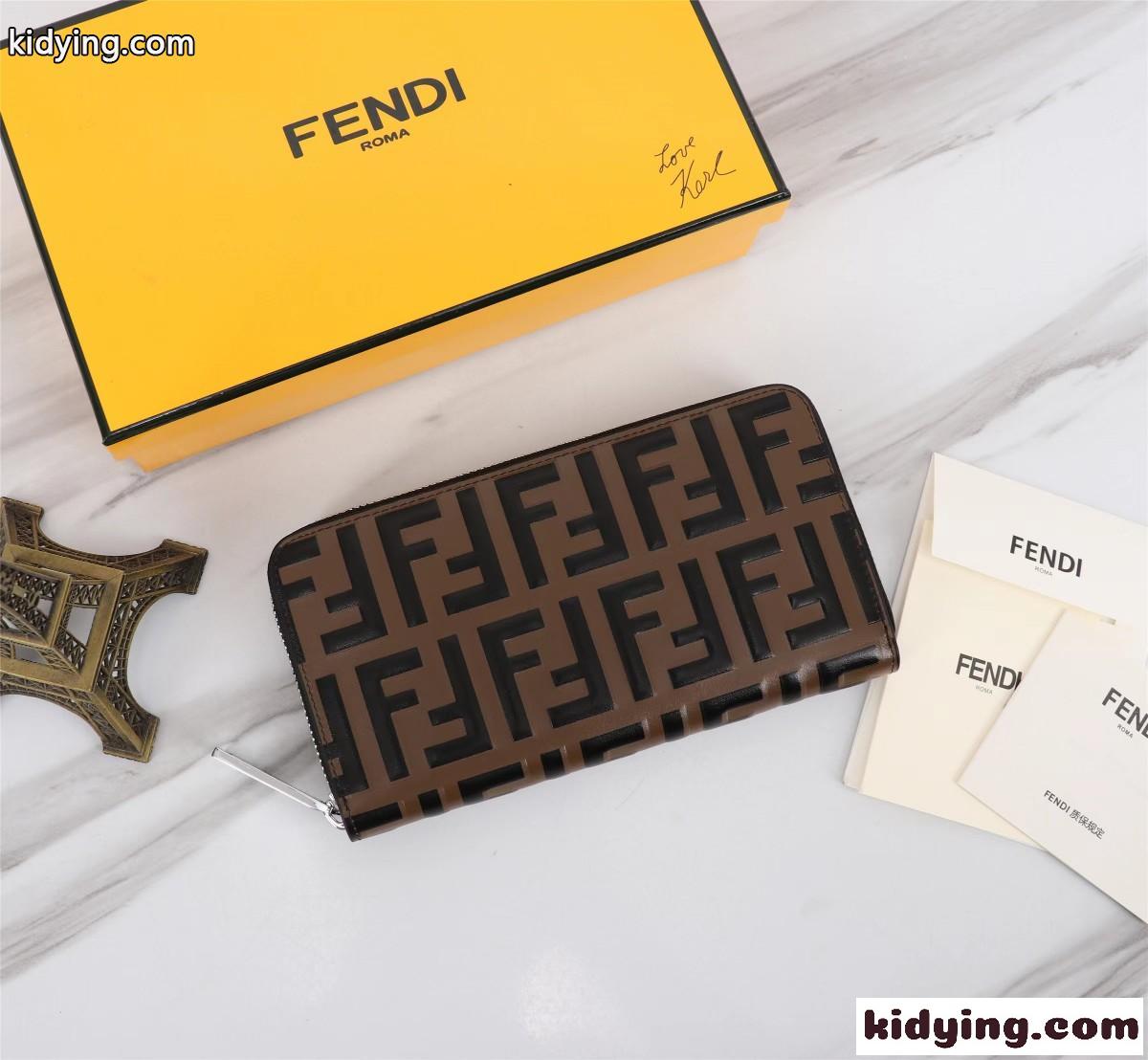 エンボス FFロゴ レザー 長財布 フェンディ 財布 コピー ウォレット ブラウン-2
