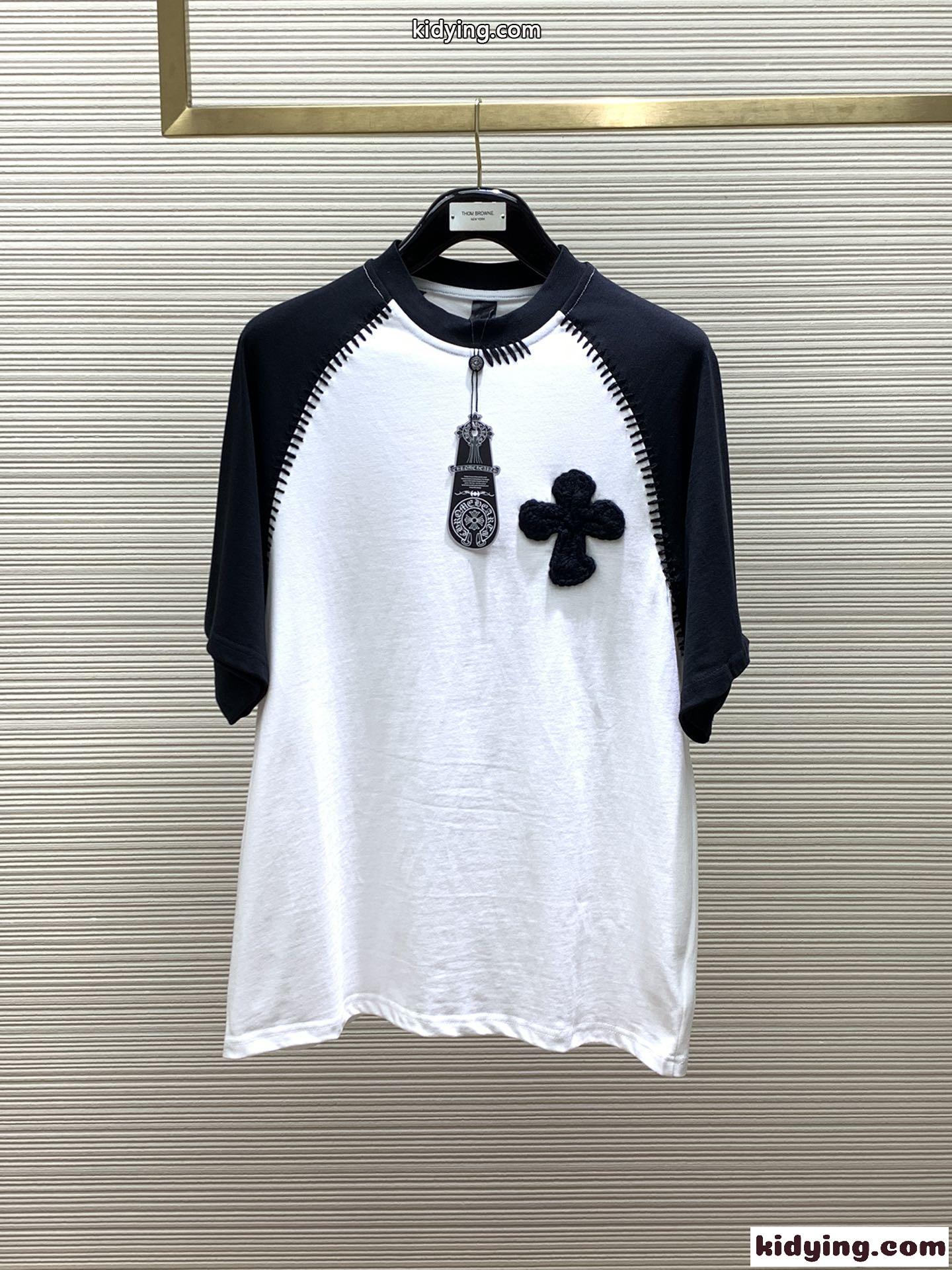 カジュアル 定番 配色 コットン 半袖Tシャツ クロムハーツ Tシャツ コピー ホワイト-1