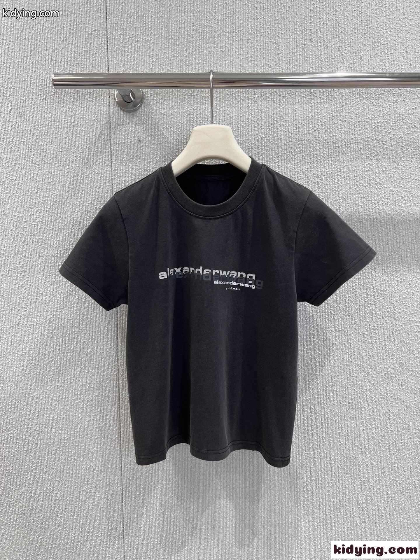 コンパクト ロゴ入り 半袖Tシャツ アレキサンダーワング Tシャツ コピー ブラック-1