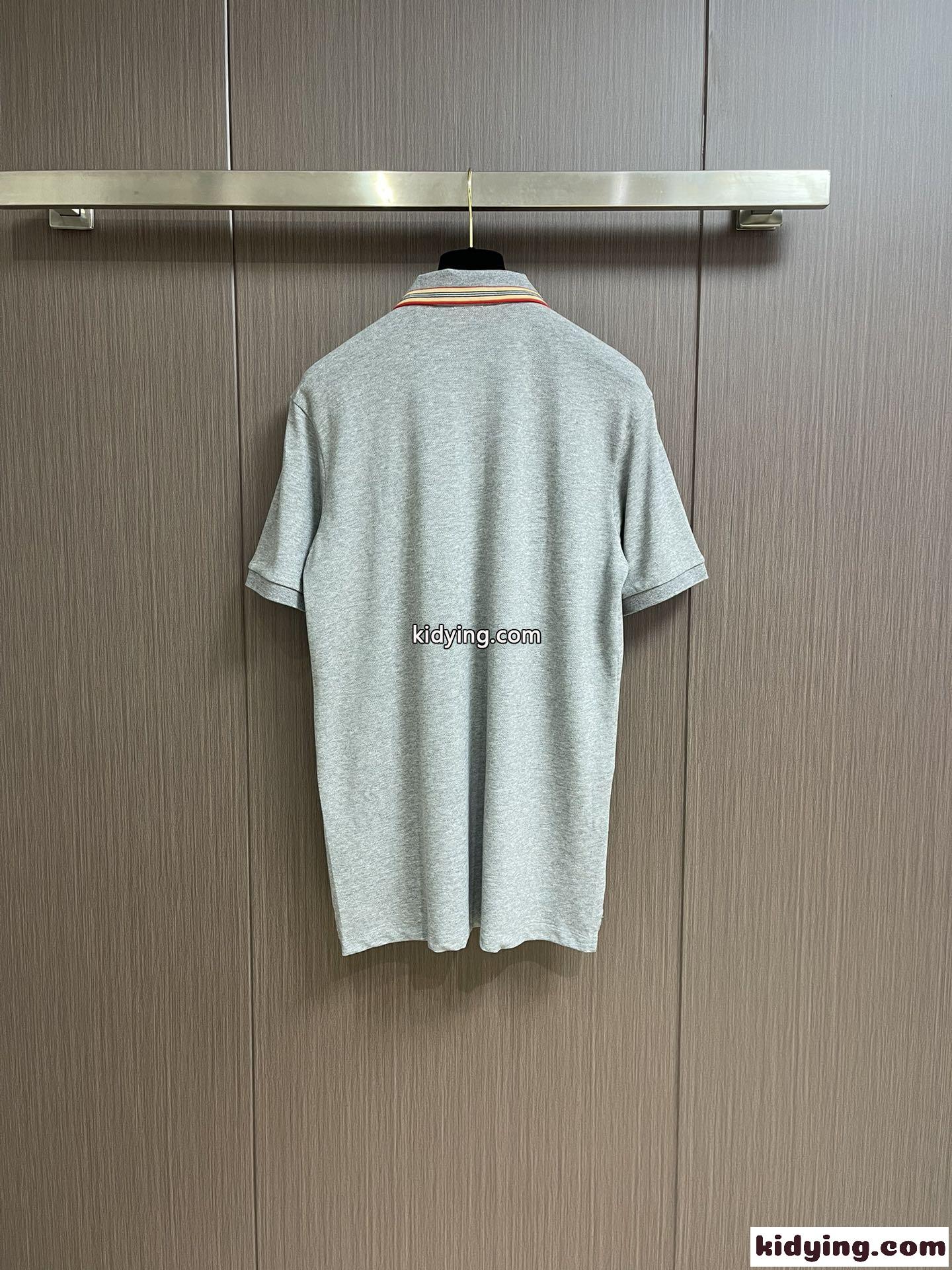 クラシック カジュアル コットンピケ ポロシャツ バーバリー 半袖Tシャツ コピー グレー-1