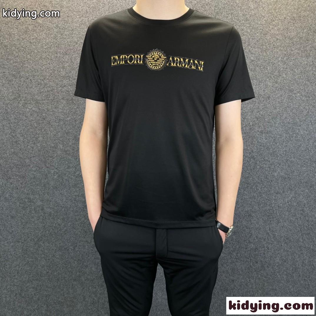 夏 定番 人気 おすすめ メンズ 半袖 トップス アルマーニ tシャツ コピー カジュアル 着心地いい クルーネック ホワイト ブラック-0