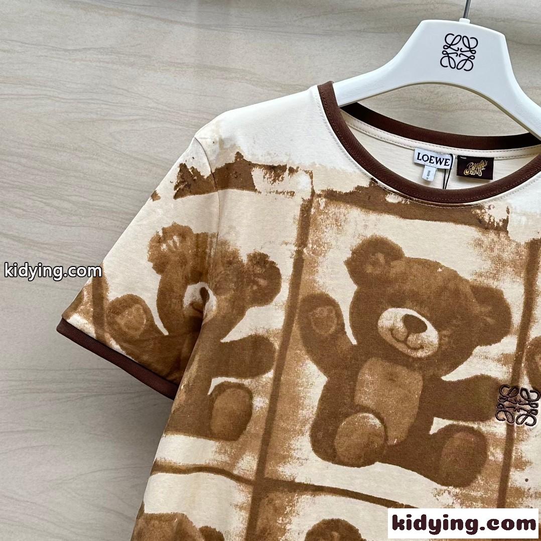 可愛い テディベアプリント コットンTシャツ ロエベ Tシャツ スーパーコピー-1