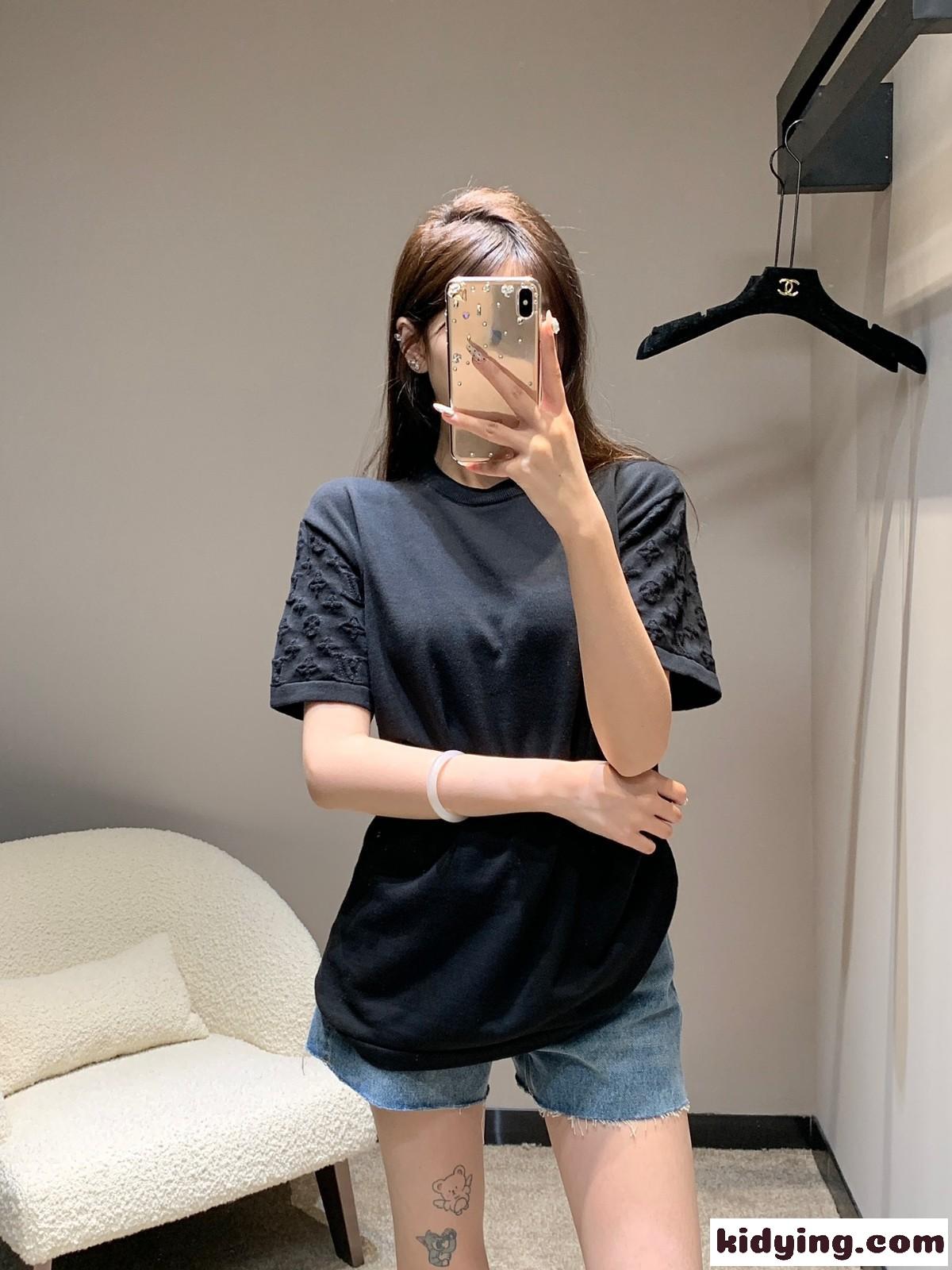 ショートスリーブシグネチャークルーネック ルイ・ヴィトン Tシャツ 偽物 ネイビー-3