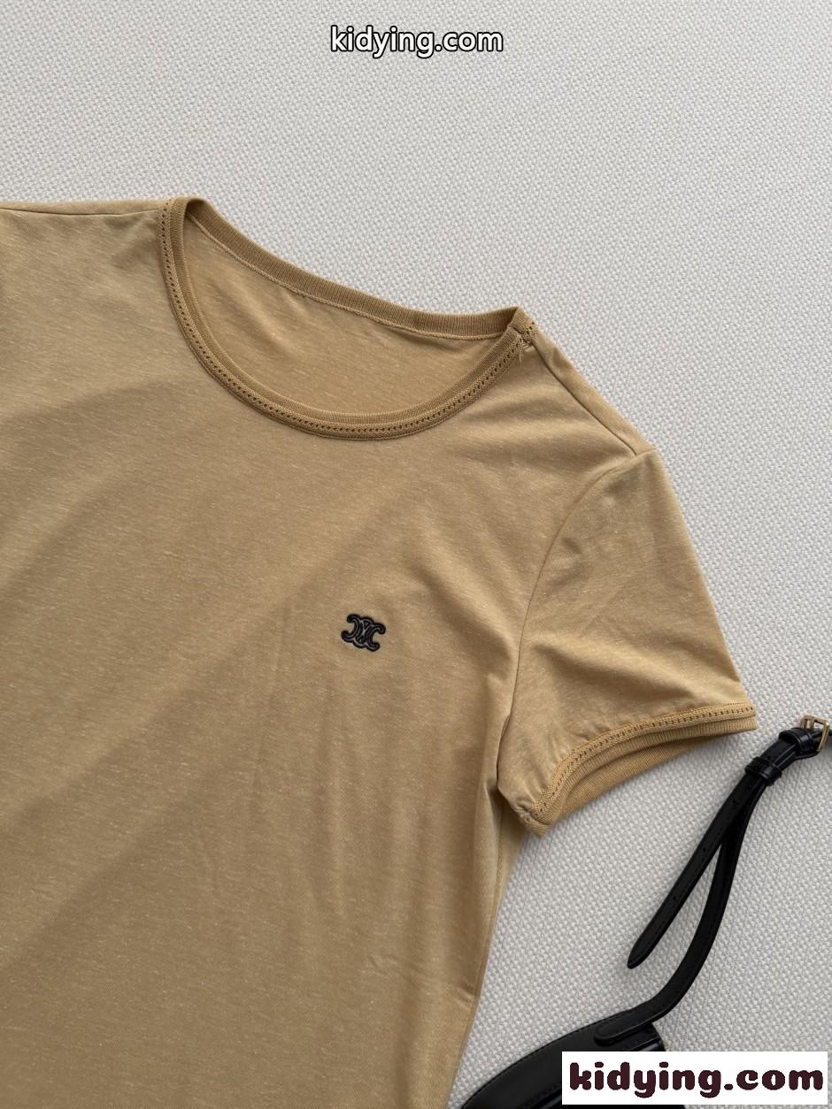 コットンリネン 半袖Tシャツ セリーヌ Tシャツ コピー イエロー-2