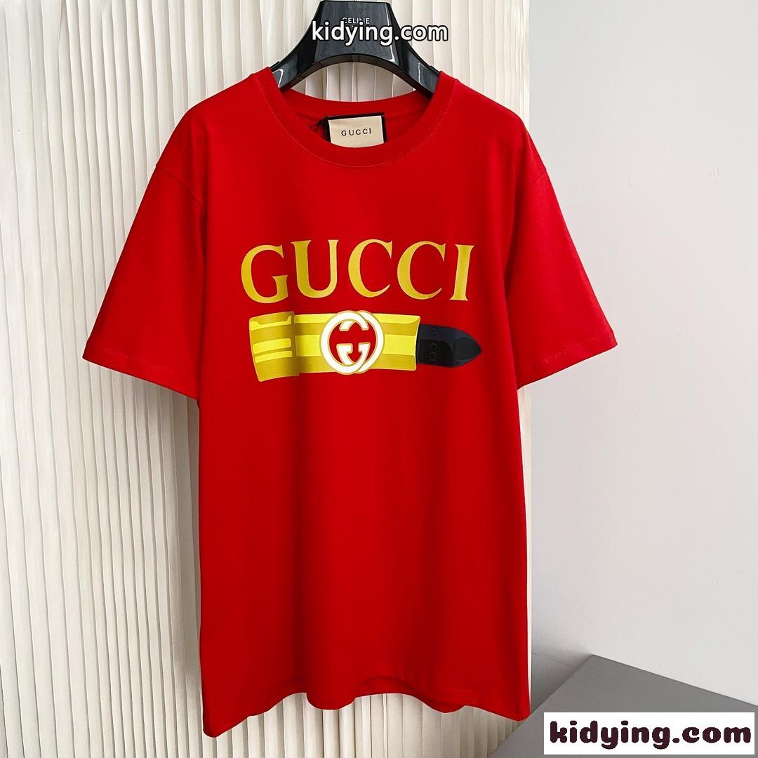 GUCCI リップスティック プリント コットン Tシャツ グッチ Tシャツ コピー 半袖-1