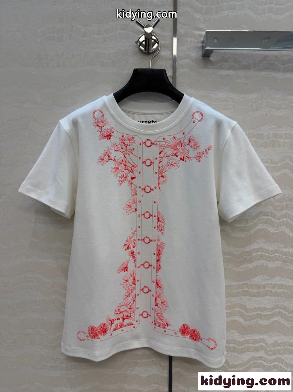 マキシプリント コットン 半袖Tシャツ エルメス Tシャツ スーパーコピー ホワイト-0
