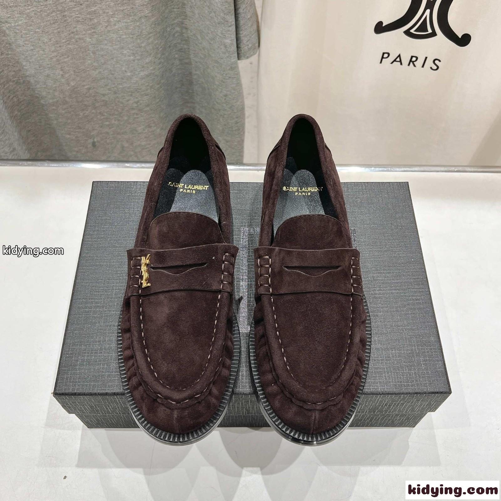 YSL イヴ・サンローラン ローラン ローファー スーパーコピー スエード ダークブラウン-2