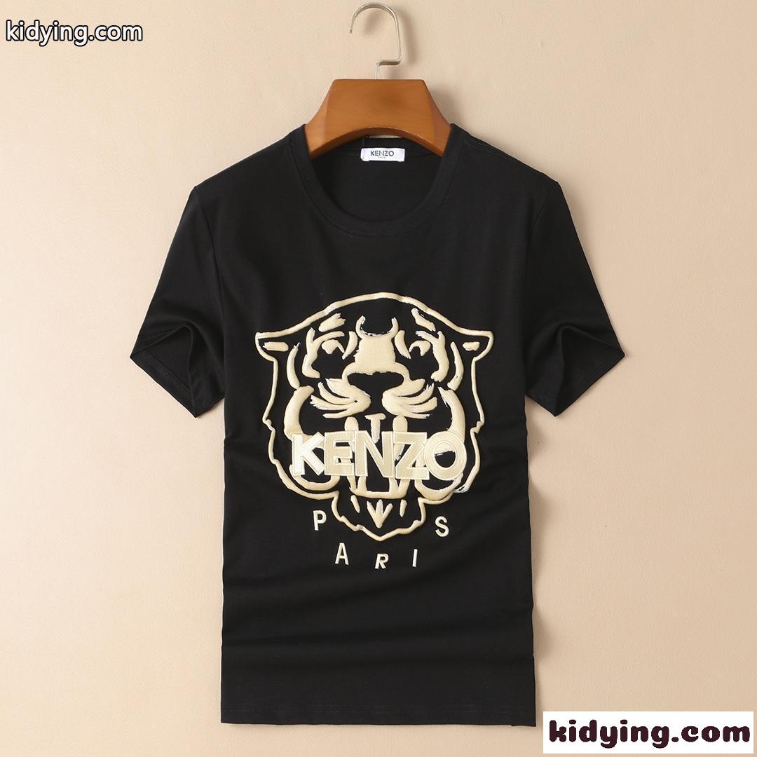 2022春夏新作 定番 快適 合わせやすい 柔らかい ケンゾー tシャツ メンズ コピー 半袖 タイガー 刺繍入り コットン ホワイト ブラック-1