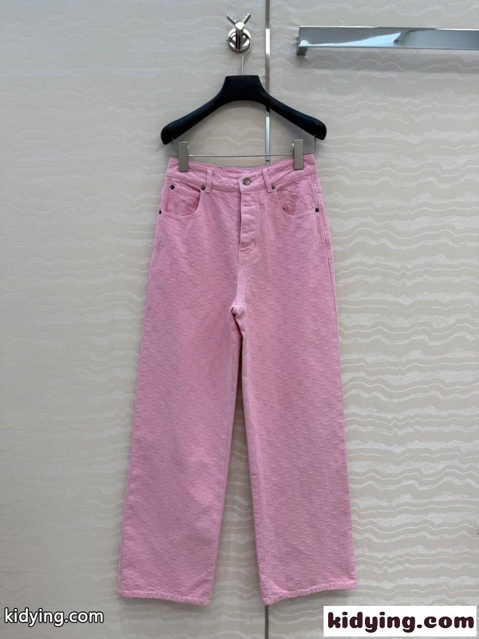 GGジャカード デニムパンツ グッチ ジーンズ 偽物 レディース ピンク-0