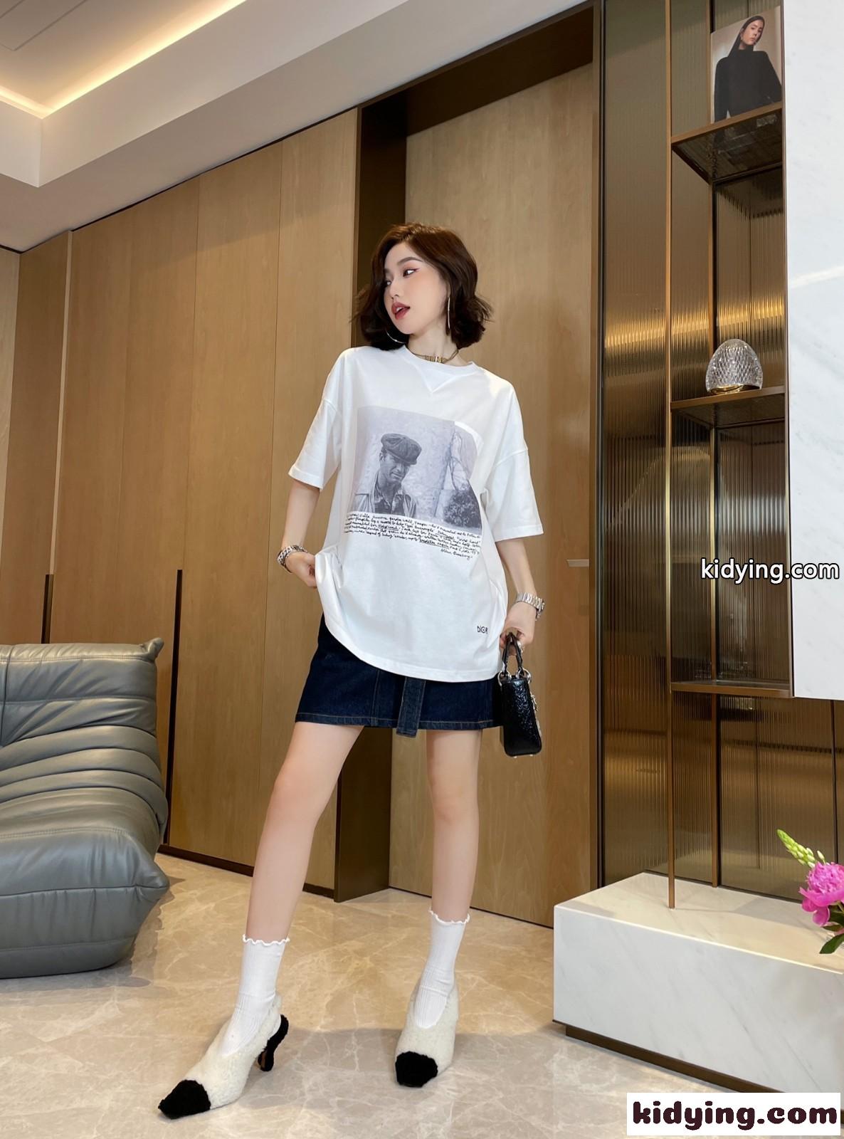 人気 オーバーサイズ 体型カバー プリント クルーネック クリスチャン・ディオール Tシャツ コピー 半袖 トップス-0