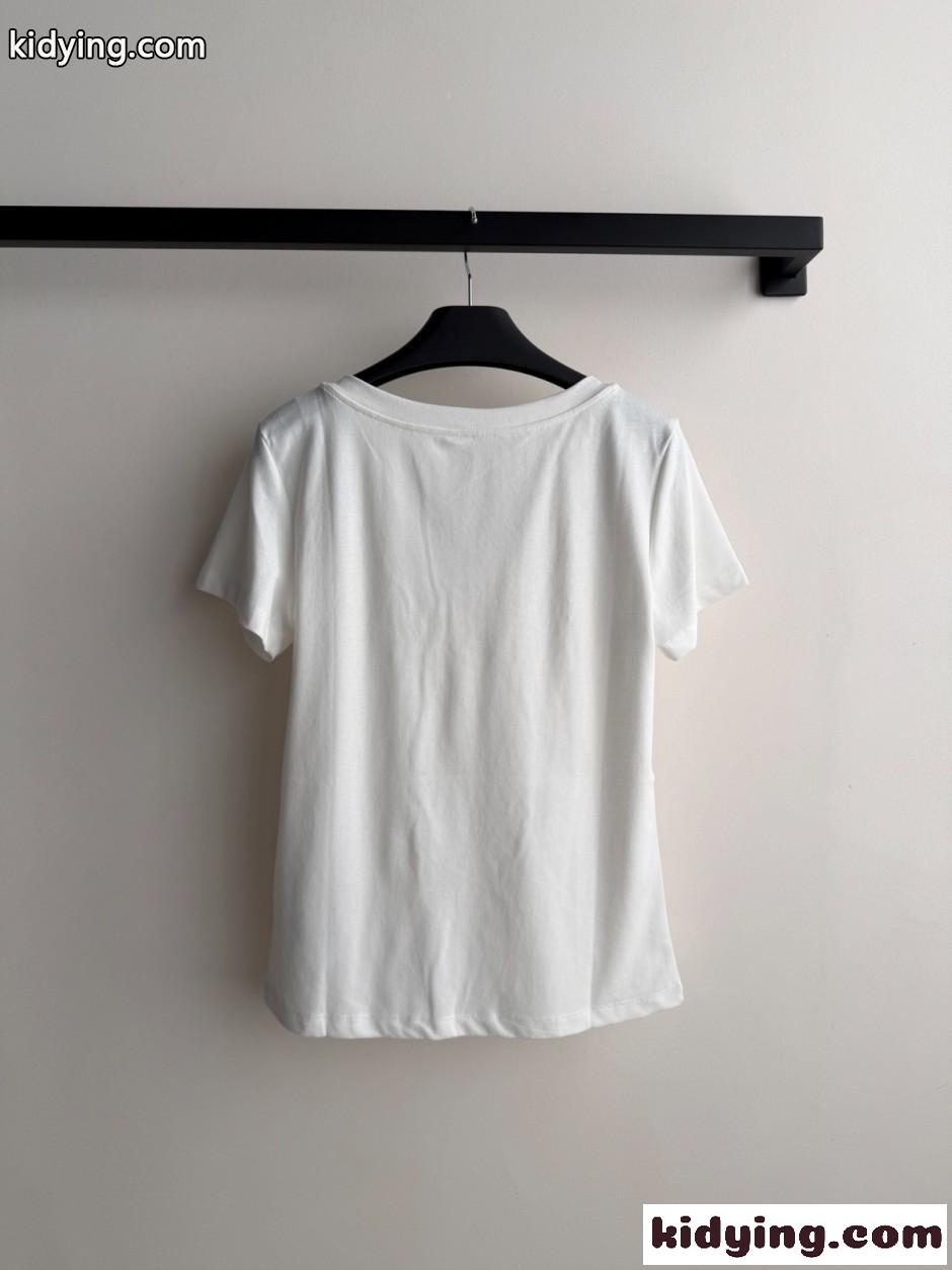 コットン Vネック 半袖Tシャツ クリスチャン・ディオール Tシャツ 偽物 ホワイト-0