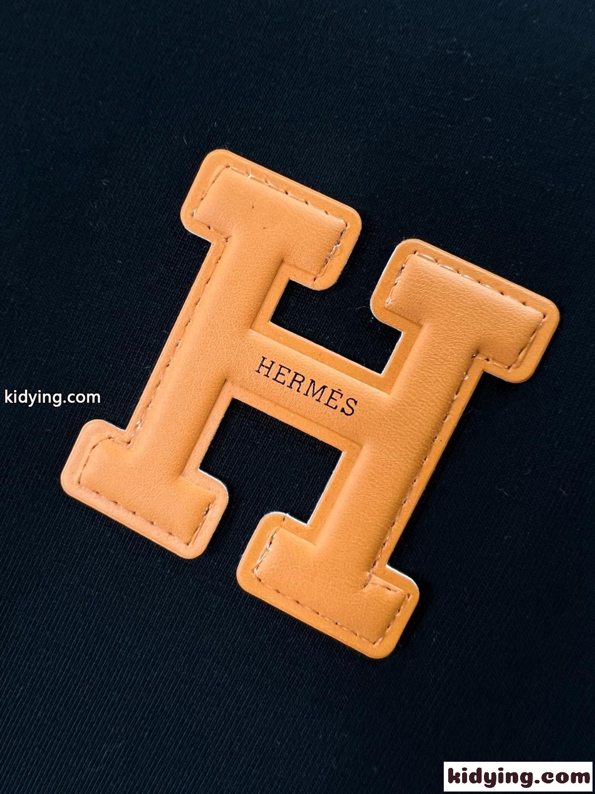 シンプル Hパッチ エルメス Tシャツ コピー クルーネック 半袖Tシャツ ブラック-3