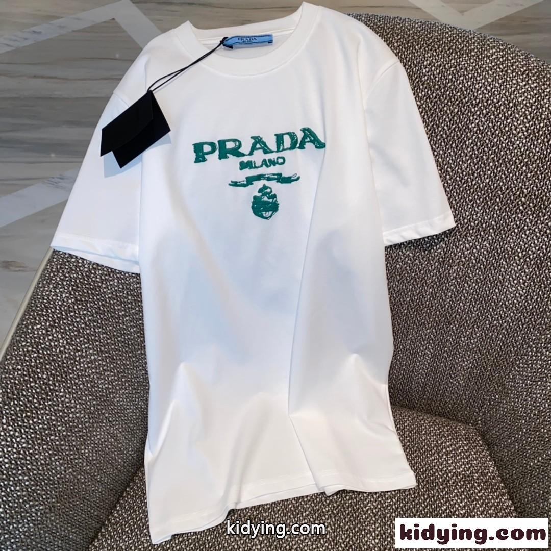おしゃれ 定番 人気 ロゴ 刺繍 プラダ 半袖tシャツ コピー クルーネック 合わせやすい トップス-4