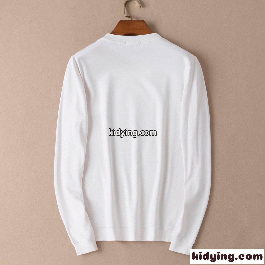 オシャレ 裏起毛 着心地いい プラダ 長袖tシャツ メンズ コピー ホワイト ブラック プリント ラウンドネック-3