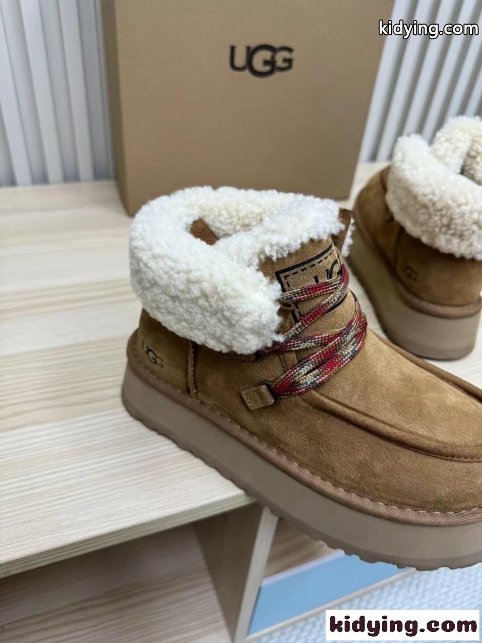 アグ スーパーコピー UGG プラットフォーム スエード レースアップブーツ ブラウン-3