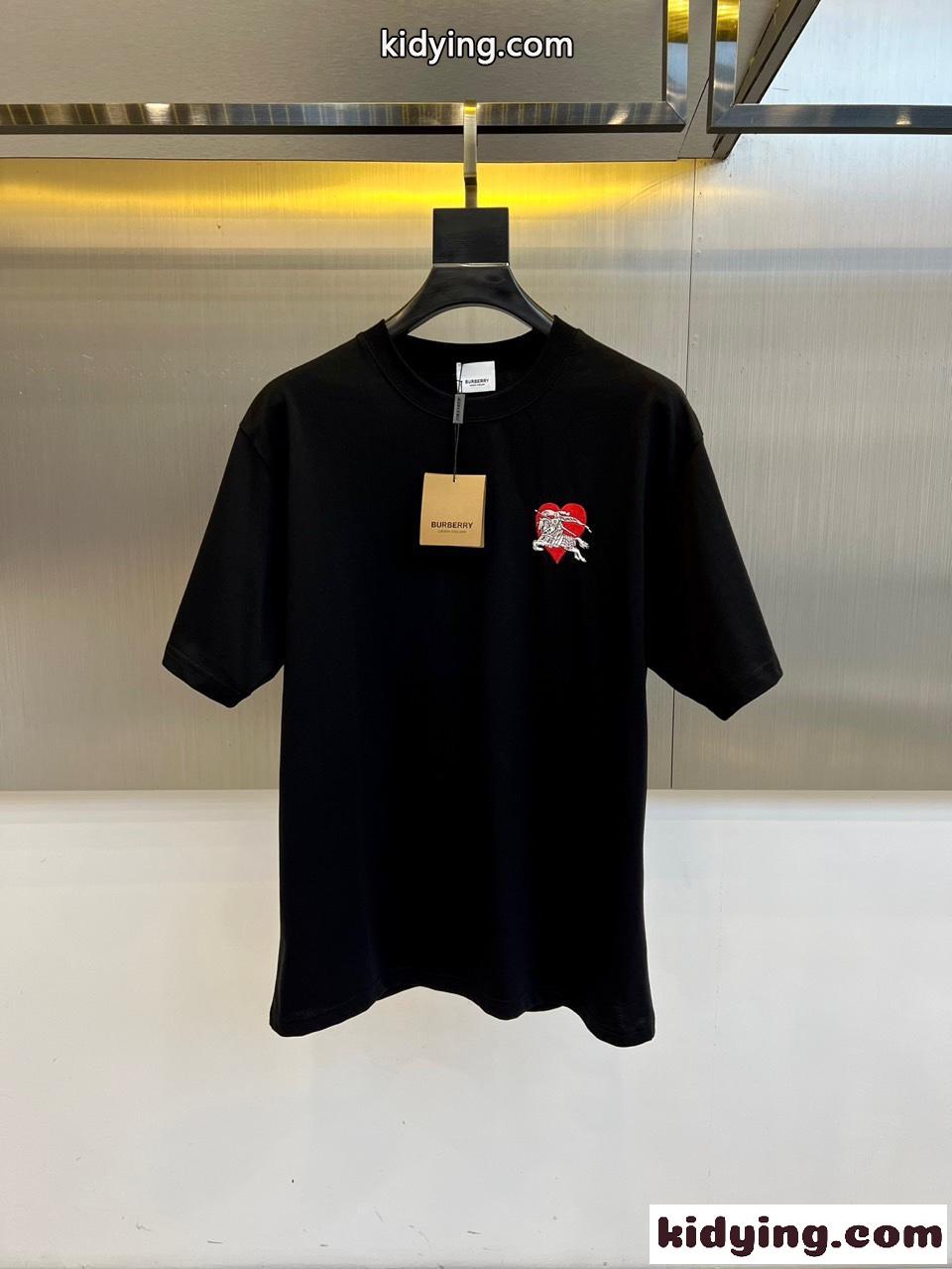 シンプル 洗練された ロゴ刺繍 クルーネック バーバリー Tシャツ 偽物 半袖トップス ブラック-0